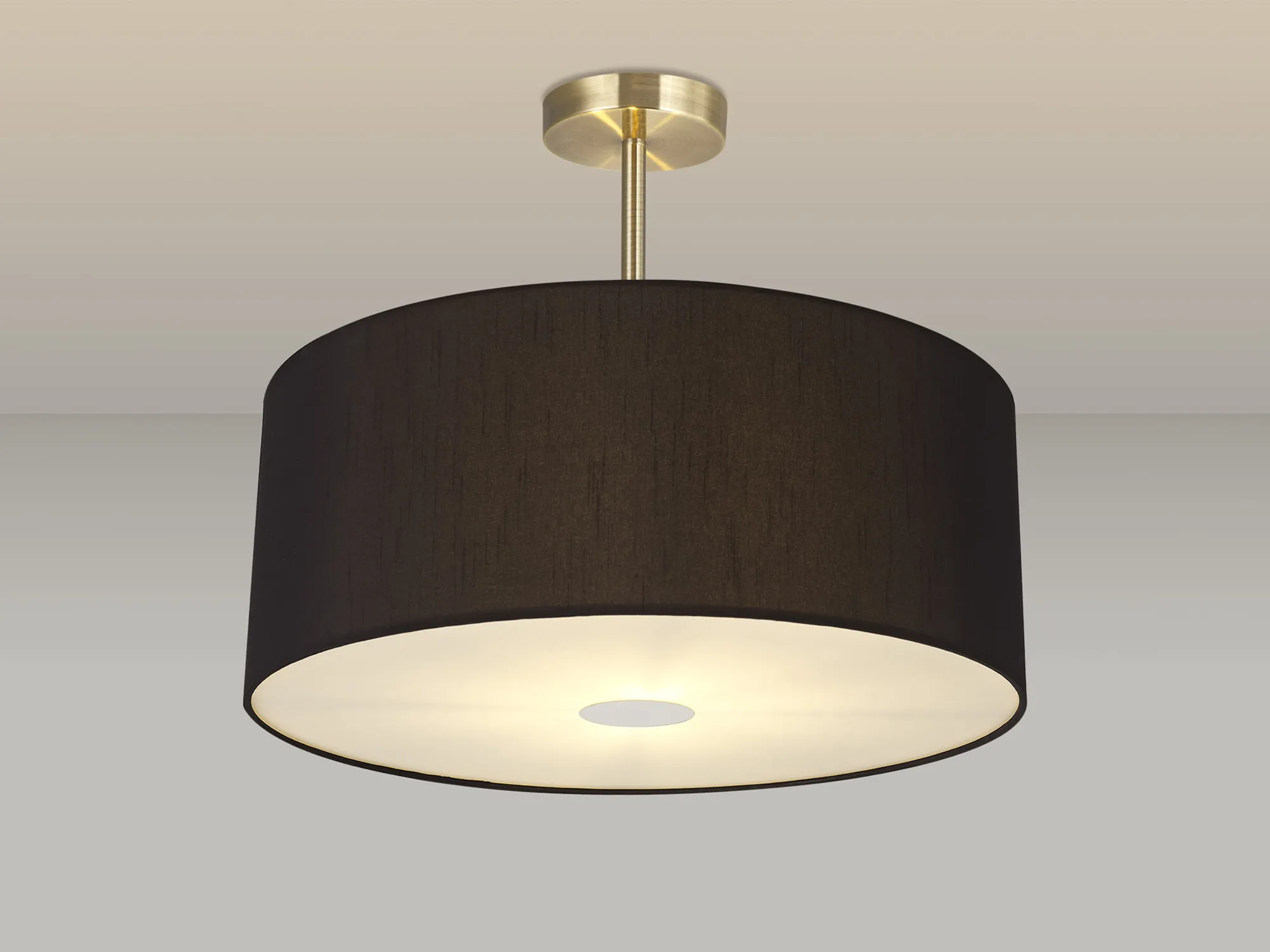 Baymont 50cm Semi Flush 3 Light Antique Brass, Black, Frosted Diffuser DK0387  Deco Baymont AB BL